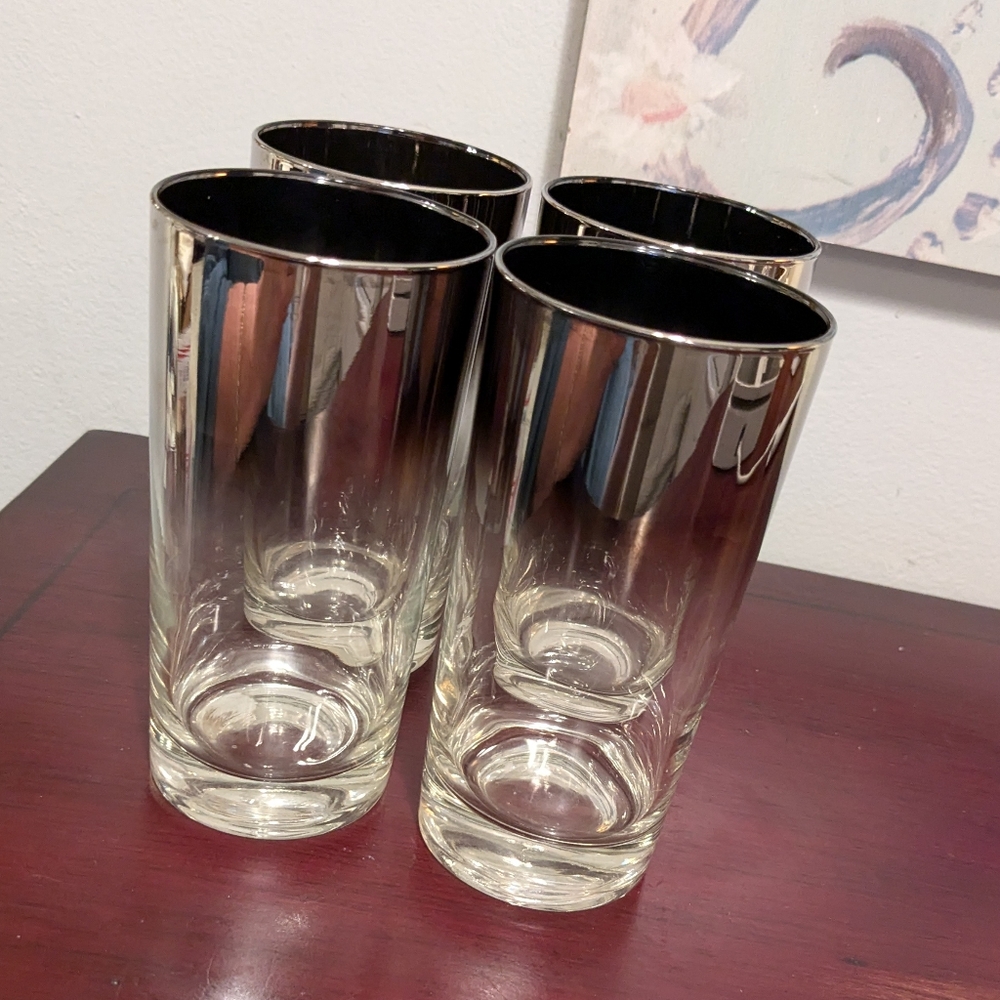 Mid Century Modern 4 Dorothy Thorpe SILVER FADE Glasses Highball Mercury 5.75"